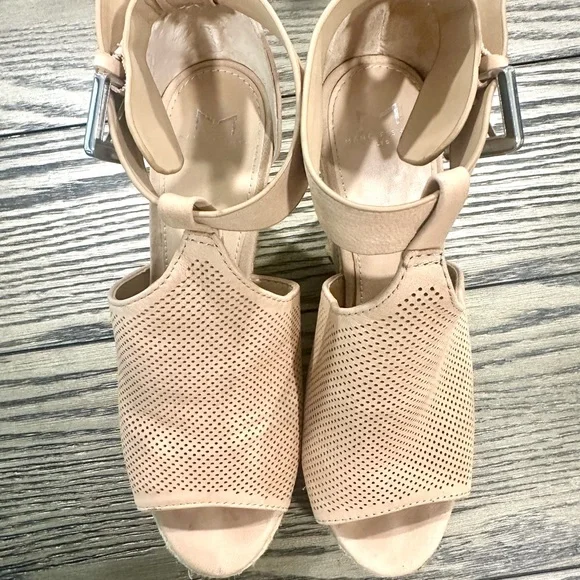 Marc Fisher Alison Light Pink Nubuck Suede Espadrille Wedges Size 7 - Picture 5 of 9